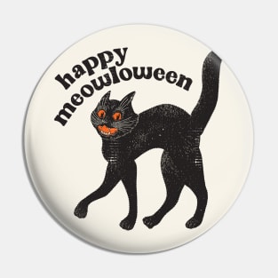 Happy Meowloween Vintage Black Cat Halloween Design Pin