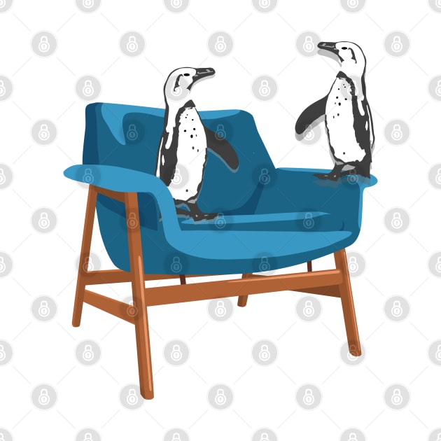 African Penguins Meet up on a Vintage Chair by Lisa Williams Design