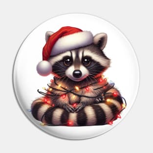 Raccoon Wrapped In Christmas Lights Pin