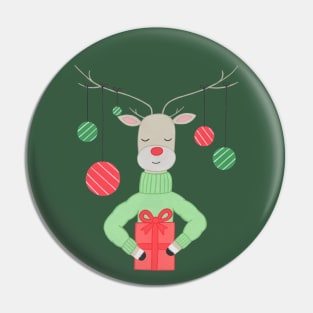 Reindeer with ornaments and present Pin