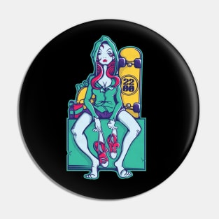 Red Hair Skater Girl Pin