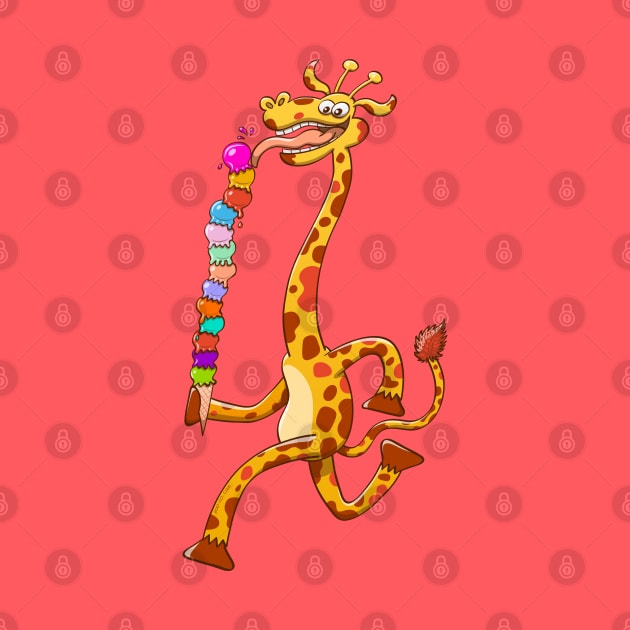 Cool giraffe refreshing by eating a giant ice cream by zooco