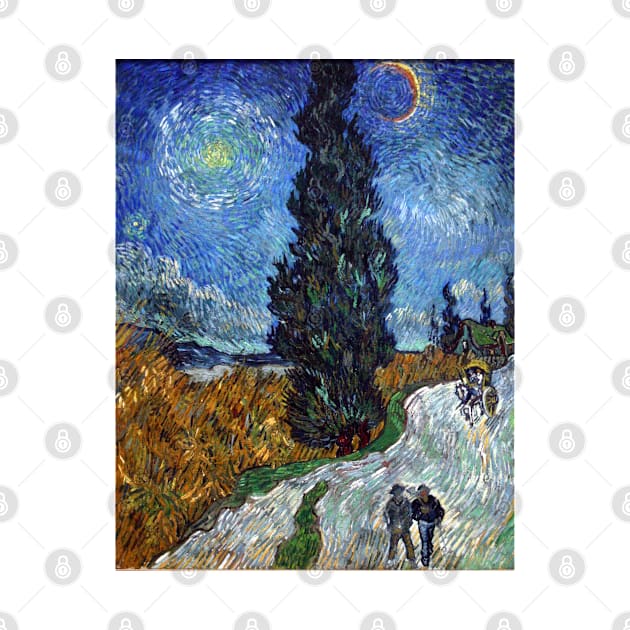 Vincent Van Gogh Cypress Tree with Moon and Star by RetroSalt