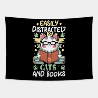 Easily Distracted by Cats and Books Tapestry