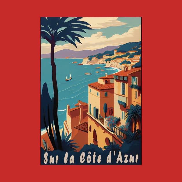 Sur la Cote d Azur vintage travel poster by GreenMary Design