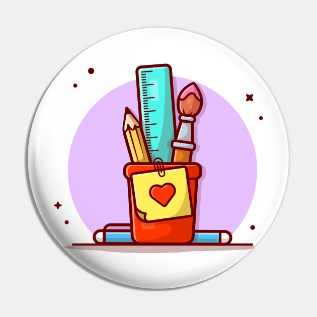 Stationery with Ruler, Pencil, Pen and Note Cartoon Vector Icon Illustration Pin by Catalyst Labs