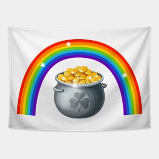 St Patricks Day Rainbow with Pot of Gold and Lucky Shamrock Design Tapestry