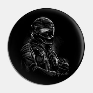 Helmeted Rider: A Glimpse into the Biker's World Pin