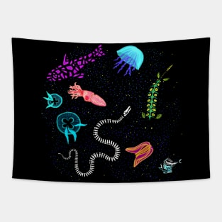 Bioluminescent Ocean Sea Creatures Tapestry