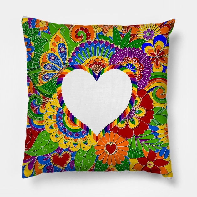 Rainbow Love and Flowers Pillow by AlondraHanley