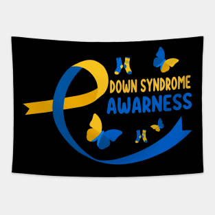 World Down Syndrome Socks T21 Blue And Yellow Ribbon Tapestry