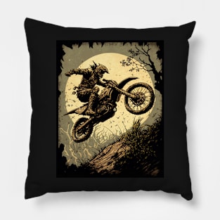 Dirt bike stunt rider with yellow moon Pillow