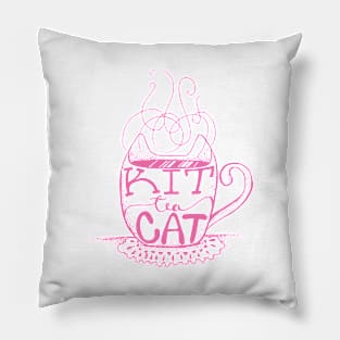 Kitty Cat - Tea Lover Lettering Art - Visual Pun - Mug - Light Pink Line Art Pillow