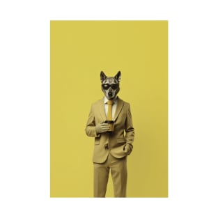 dog in yellow suit on yellow background T-Shirt