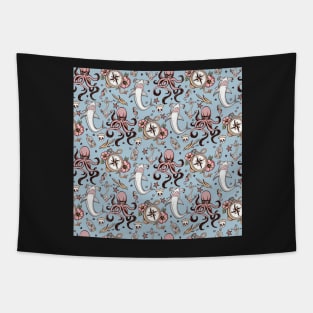 Blue Sea Creature Pattern Tapestry