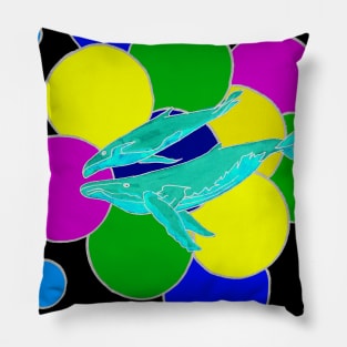 Two Whales swimming in the Deep Ocean Pillow