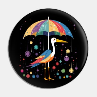 Stork Rainy Day With Umbrella Pin