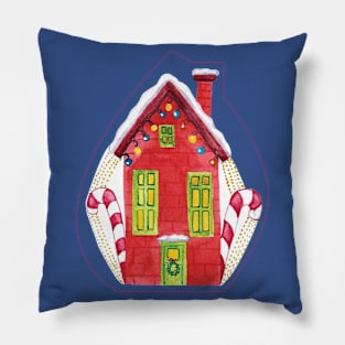 Red House with Christmas lights Pillow