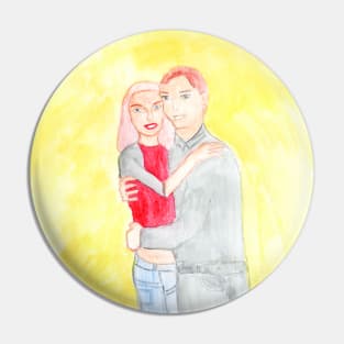 Couple in love, guy, girl. Hug, tenderness, love, relationship. Watercolor illustration Pin