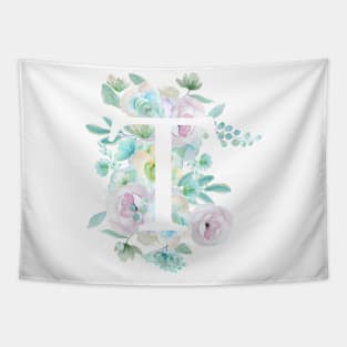 Botanical alphabet T green and purple flowers Tapestry
