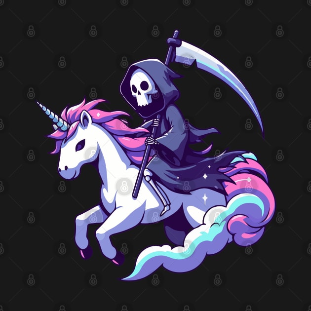 Grim Reaper Death Riding Rainbow Unicorn by TomFrontierArt