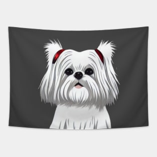 Cute Little Crusty White Dog Maltese Shih Tzu Mom with Fluffy Curly Haired Tapestry