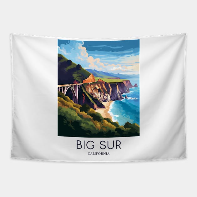 A Pop Art Travel Print of Big Sur - California - US Tapestry by Studio Red Koala