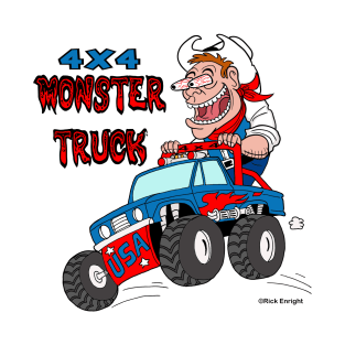 4X4 Monster Truck & Crazy Cowboy Cartoon T-Shirt