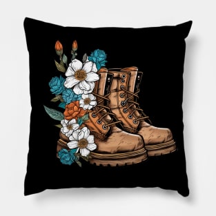 Blooming Boots: Nature's Style Inspiring Wanderlust Adventures Pillow