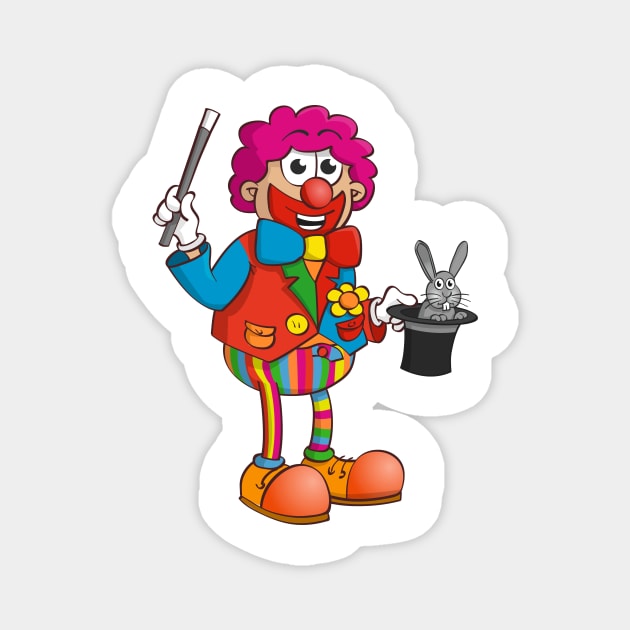 The clown magician who pulls a rabbit out of his hat. Magnet by Stefs-Red-Shop