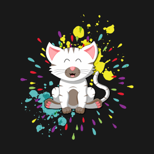 Cat white kitten cuddly cat colorful background T-Shirt