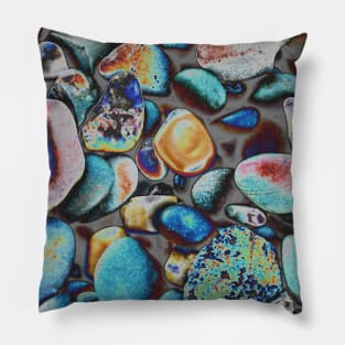 Magic beach pebbles: trippy retro edit of abstract nature photography Pillow