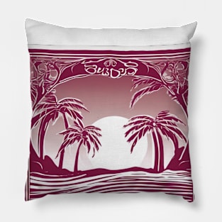 Tropical Sunset Art Deco Style Illustration No. 842 Pillow