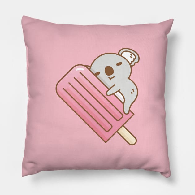 koala and pink ice pop Pillow by Noristudio