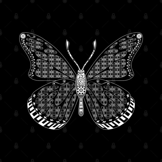 black mandala in zen butterfly ecopop pattern by jorge_lebeau