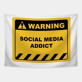 Funny Human Warning Label / Sign SOCIAL MEDIA ADDICT Sayings Sarcasm Humor Quotes Tapestry