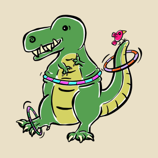 hula hoop Tyrannosaurus Dinosaur Dino Cartoon Cute Character T-Shirt