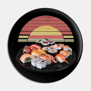 Retro vintage Sushi with retro sunset Pin