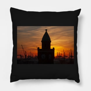 St. Pauli Landungsbrücken, Hamburg, dusk, afterglow Pillow