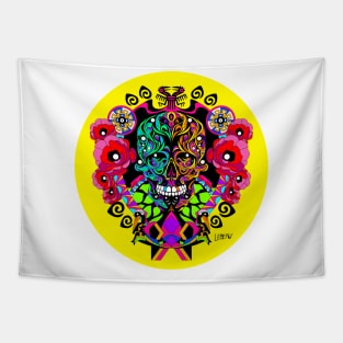 floral catrina ecopop in circle of life the yggdrasil tree pattern Tapestry