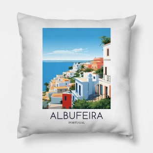 A Pop Art Travel Print of Albufeira - Portugal Pillow