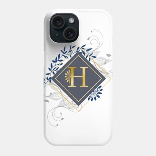 H, blue and gold initial monogram. Phone Case