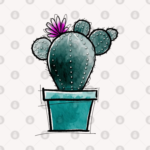 Cactus in pot cartoon by MistyLakeArt