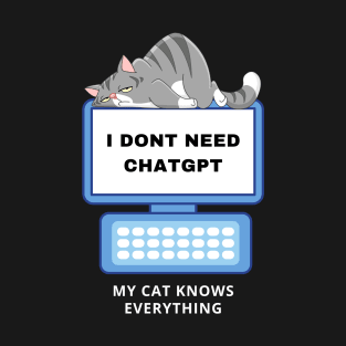 Cat GPT Working Ai Cat, Funny Lazy Cat Using Computer Design for Cat Lovers and ChatGPT Fans T-Shirt