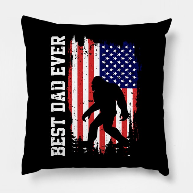 Best Dad Ever US Flag Bigfoot Sasquatch Gift Pillow by Teewyld