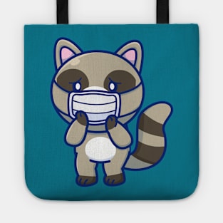 Cute Raccoon Wearing Mask Cartoon Tote