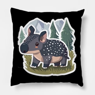 Cute Mountain Tapir Illustration - Adorable Animal Art Pillow