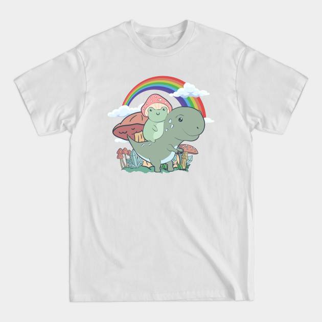 Disover Cottagecore Aesthetic Kawaii Frog Riding A T-rex - Cottagecore - T-Shirt