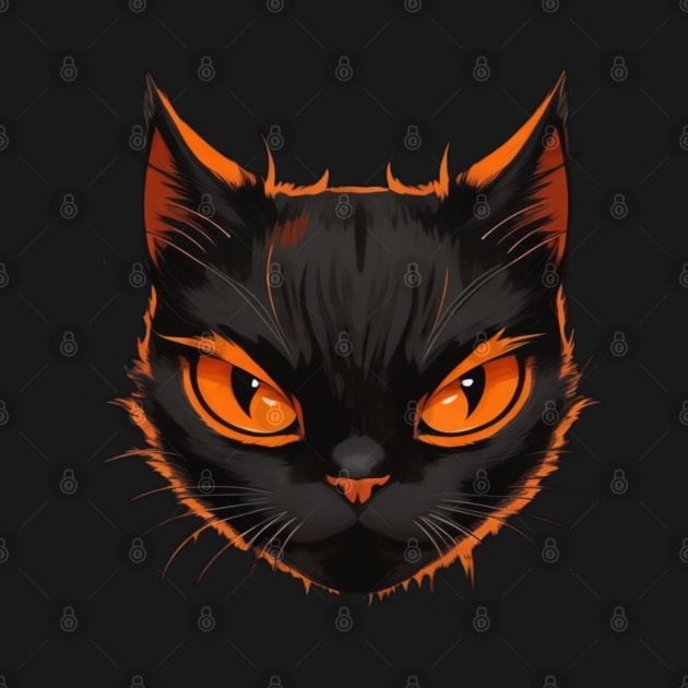 Vintage Halloween Angry Orange And Black Cat Face Funny Halloween Cat by Illustradise