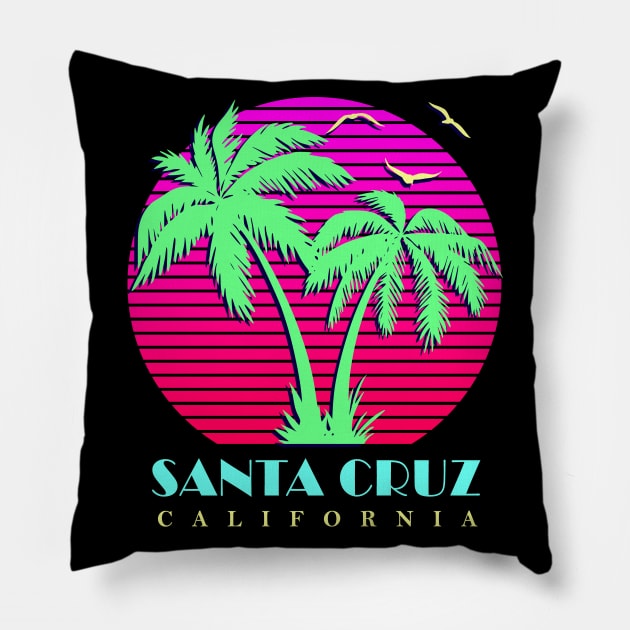 Santa Cruz California Palm Trees Sunset Pillow by Nerd_art